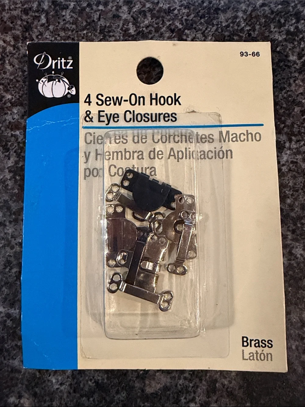 Dritz Brass Sew-On Hook & Eye Closures - 4 Pack